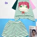đồ bộ quần đùi áo tay ngắn sọc ngang in hình bé mặt to