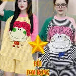 đồ bộ quần đùi áo tay ngắn sọc ngang in hình bé mặt to