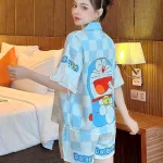Đồ bộ quần đùi áo tay ngắn thắt dây nơ cổ bẻ hoạ tiết