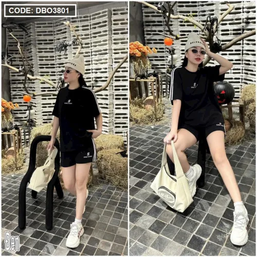 Đồ bộ quần đùi áo tay ngắn thể thao in chữ s