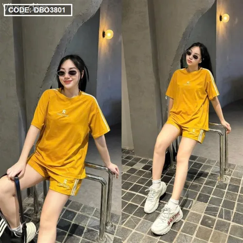 Đồ bộ quần đùi áo tay ngắn thể thao in chữ s