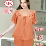Đồ bộ quần đùi áo tay ngắn viền bèo cổ v màu trơn