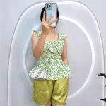 Đồ bộ quần đùi áo xòe dây bèo họa tiết