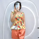 Đồ bộ quần đùi áo xòe dây bèo họa tiết