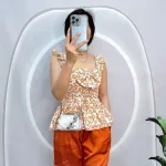 Đồ bộ quần đùi áo xòe dây bèo họa tiết