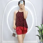 Đồ bộ quần đùi áo yếm dây 1 tầng hoạ tiết