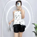 Đồ bộ quần đùi áo yếm dây 1 tầng hoạ tiết