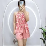 Đồ bộ quần đùi áo yếm dây 1 tầng hoạ tiết