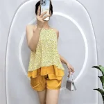 Đồ bộ quần đùi áo yếm dây 1 tầng hoạ tiết
