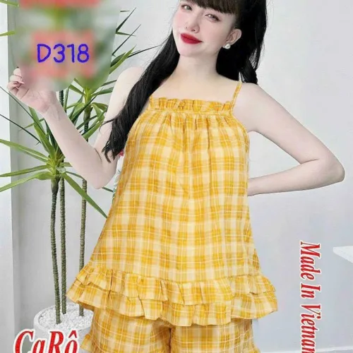 Đồ bộ quần đùi áo yếm dây caro măc nhà