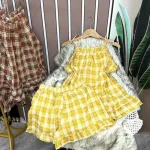 Đồ bộ quần đùi áo yếm dây caro măc nhà