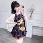 Đồ bộ quần đùi áo yếm dây in hình mặc nhà