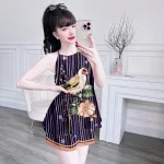 Đồ bộ quần đùi áo yếm dây in hình mặc nhà