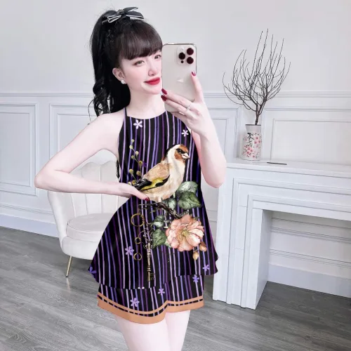 Đồ bộ quần đùi áo yếm dây in hình mặc nhà
