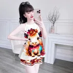 Đồ bộ quần đùi áo yếm dây in hình mặc nhà