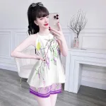 Đồ bộ quần đùi áo yếm dây in hình mặc nhà
