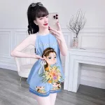 Đồ bộ quần đùi áo yếm dây in hình mặc nhà