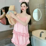Đồ bộ quần đùi bèo áo dây hoạ tiết mặc nhà