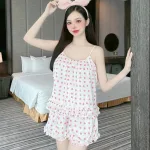 Đồ bộ quần đùi bèo áo dây hoạ tiết mặc nhà
