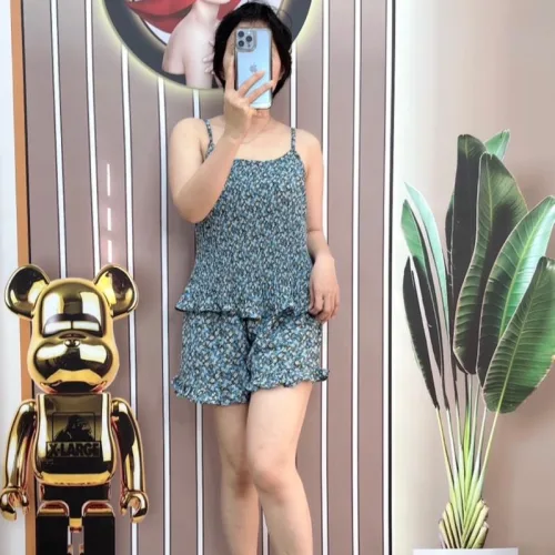 Đồ bộ quần đùi bèo áo dây mặc hoạ tiết mặc nhà