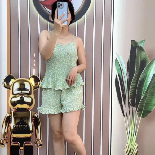 Đồ bộ quần đùi bèo áo dây mặc hoạ tiết mặc nhà