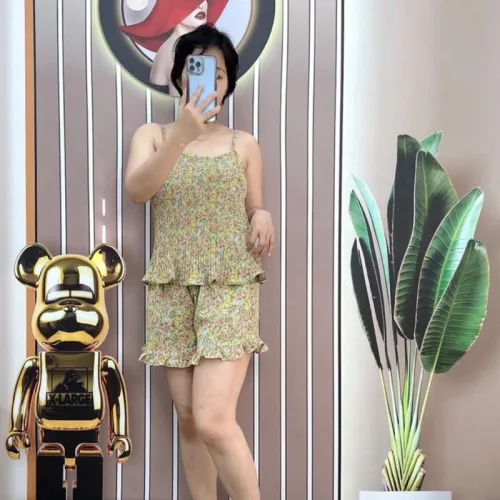 Đồ bộ quần đùi bèo áo dây mặc hoạ tiết mặc nhà