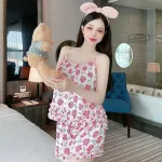 Đồ bộ quần đùi bèo áo dây mát hoạ tiết mặc nhà