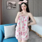 Đồ bộ quần đùi bèo áo dây mát hoạ tiết mặc nhà