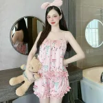 Đồ bộ quần đùi bèo áo dây mát hoạ tiết mặc nhà