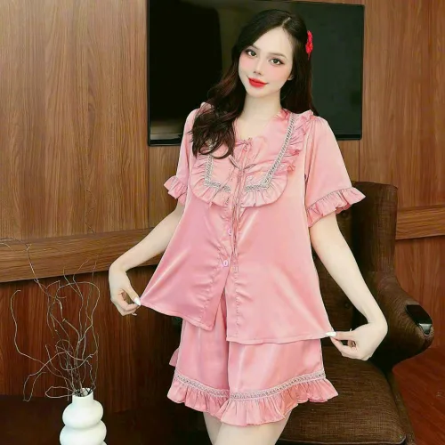 Đồ bộ quần đùi bèo áo tay ngắn bèo màu trơn