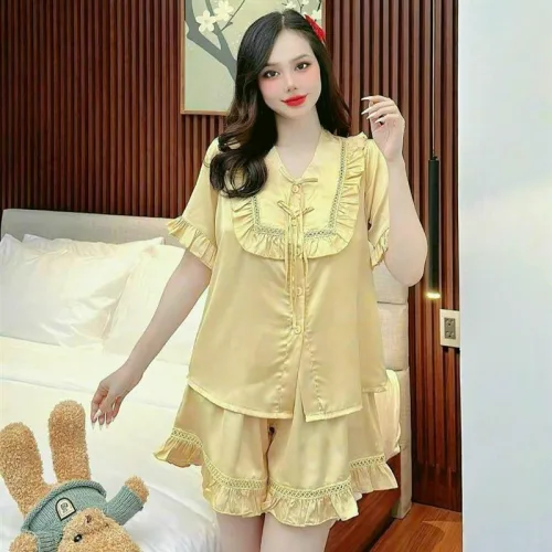Đồ bộ quần đùi bèo áo tay ngắn bèo màu trơn