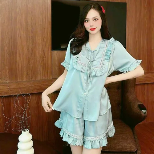 Đồ bộ quần đùi bèo áo tay ngắn bèo màu trơn