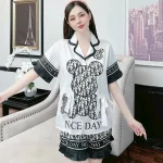 Đồ bộ quần đùi bèo áo tay ngắn cổ bẻ hoạ tiết dể thương