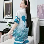 Đồ bộ quần đùi bèo áo tay ngắn cổ bẻ hoạ tiết dể thương
