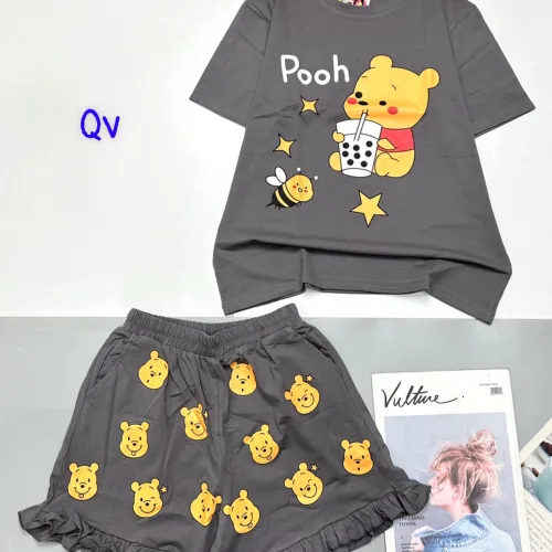 đồ bộ quần đùi bèo áo tay ngắn in hình gấu