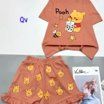 đồ bộ quần đùi bèo áo tay ngắn in hình gấu