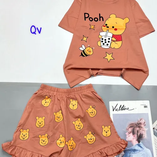 đồ bộ quần đùi bèo áo tay ngắn in hình gấu