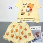đồ bộ quần đùi bèo áo tay ngắn in hình gấu