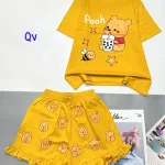 đồ bộ quần đùi bèo áo tay ngắn in hình gấu