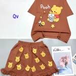 đồ bộ quần đùi bèo áo tay ngắn in hình gấu