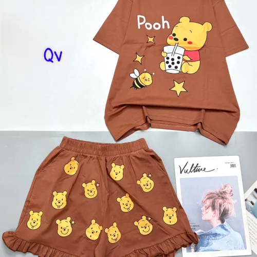đồ bộ quần đùi bèo áo tay ngắn in hình gấu