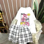 Đồ bộ quần đùi caro áo tay ngắn in hình gấu