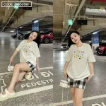 Đồ bộ quần đùi caro áo tay ngắn in hình trái tim nhỏ