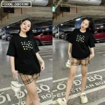 Đồ bộ quần đùi caro áo tay ngắn in hình trái tim nhỏ