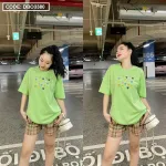 Đồ bộ quần đùi caro áo tay ngắn in hình trái tim nhỏ