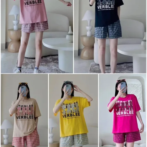 Đồ bộ quần đùi caro áo tay ngắn thuê chữ TAER