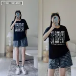 Đồ bộ quần đùi caro áo tay ngắn thuê chữ TAER