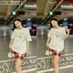 Đồ bộ quần đùi caro tay ngắn cổ tròn in hình tim