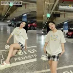 Đồ bộ quần đùi caro tay ngắn cổ tròn in hình tim