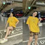 Đồ bộ quần đùi caro tay ngắn cổ tròn in hình tim